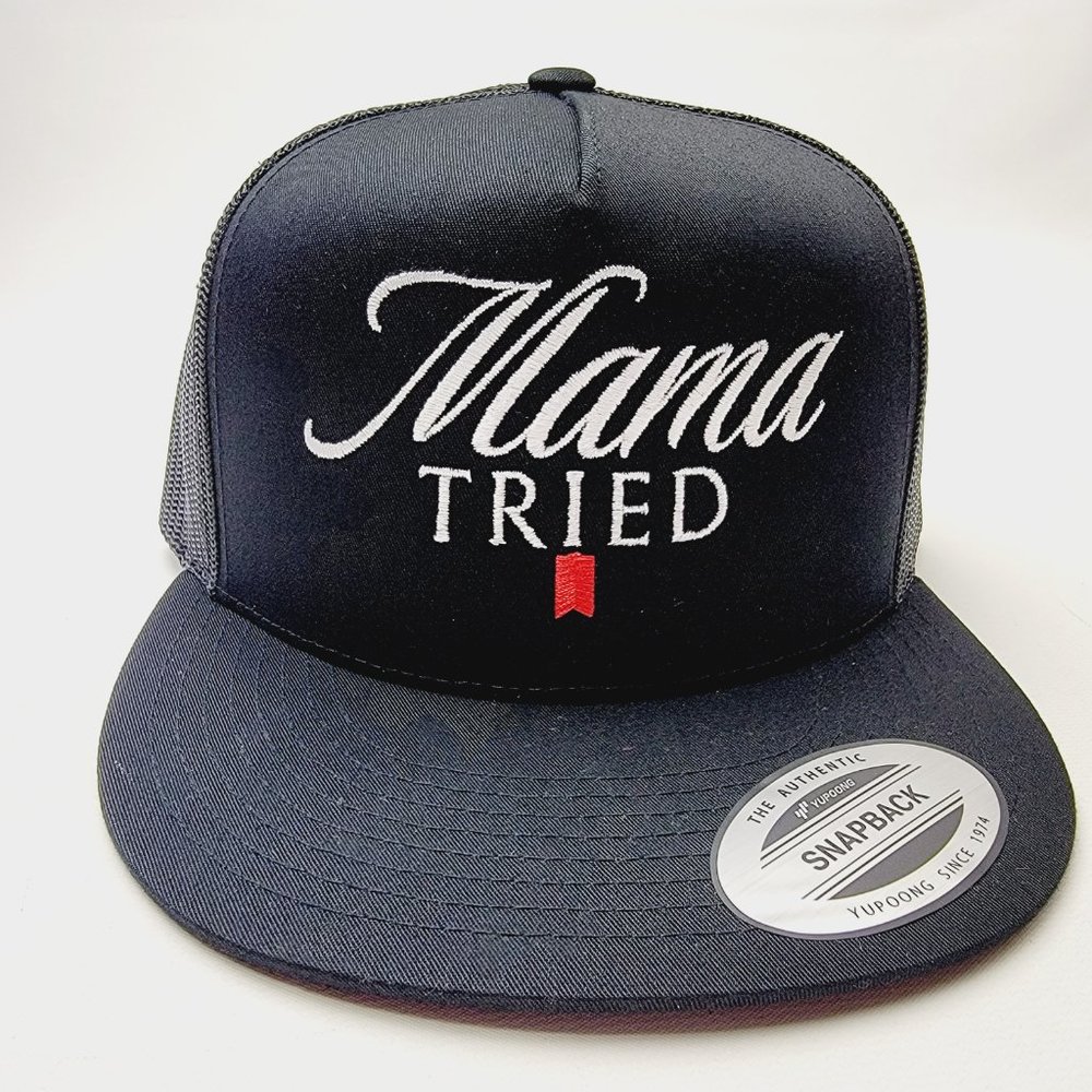 Mama Tried Mesh Adjustable Snapback Direct Embroidered Flat Bill Trucker Hat Cap